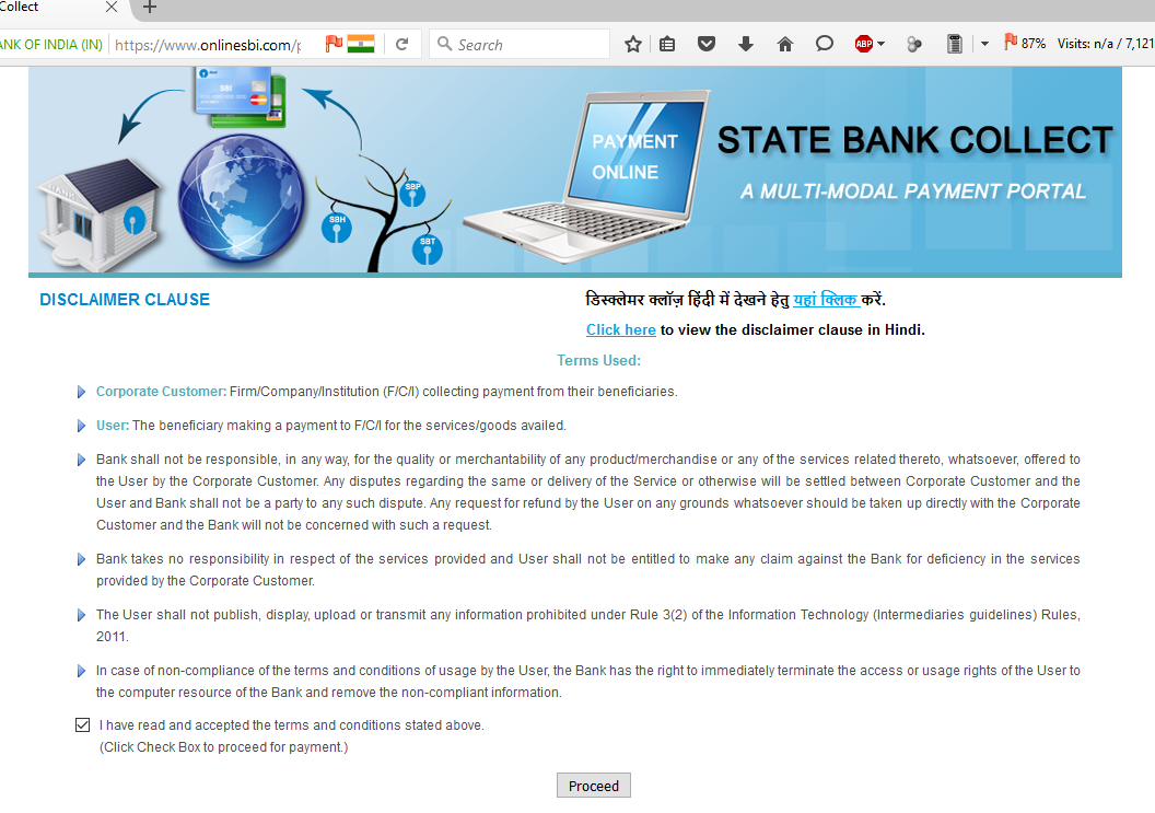 Disclaimer for SBI Collect