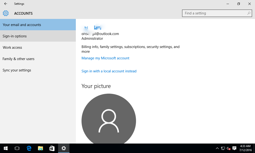 Microsoft account setup