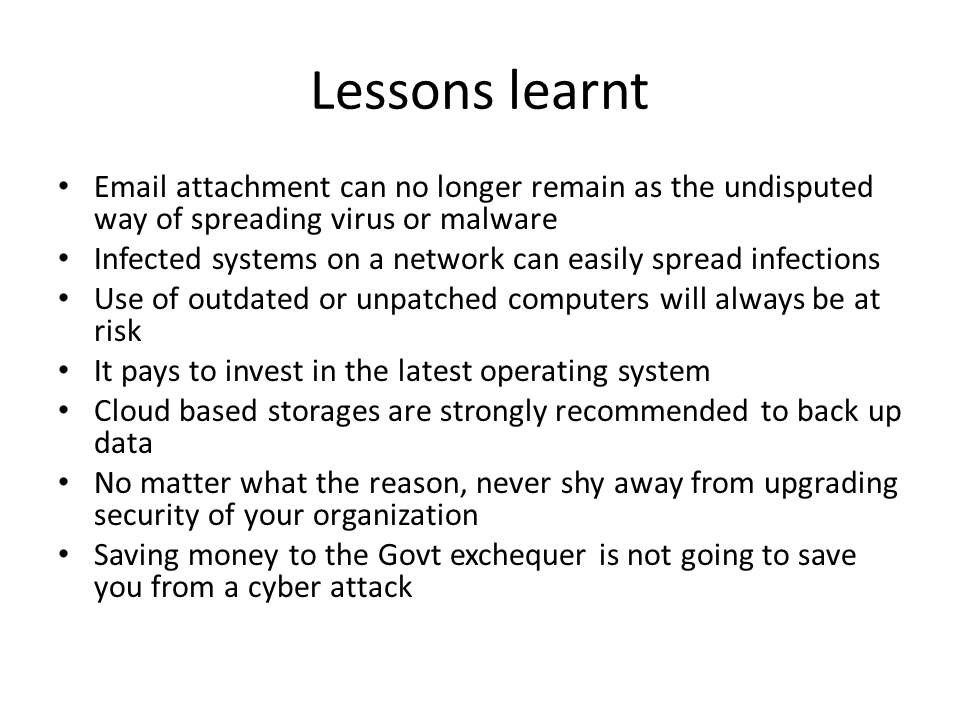 lessons learnt from the wannacry cyber attack