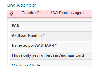 error linking aadhaar