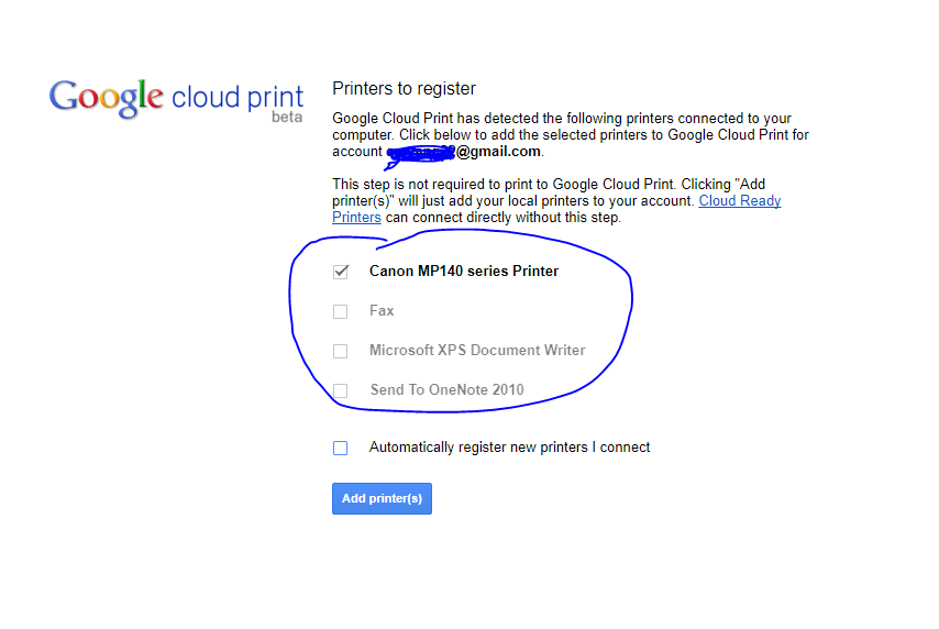 add printer to google cloud print