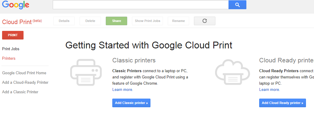Google Cloud Print Options