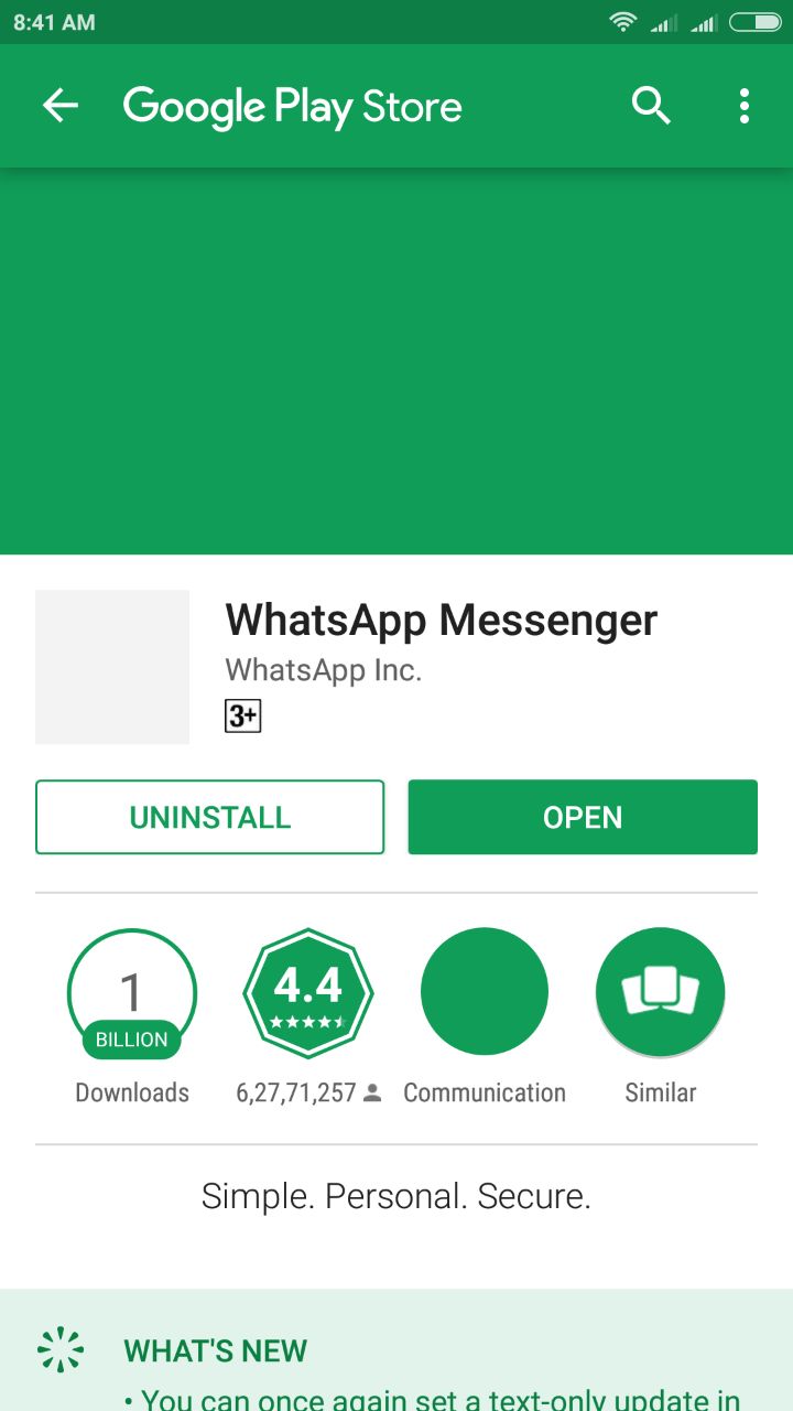 WhatsApp Messenger play store page