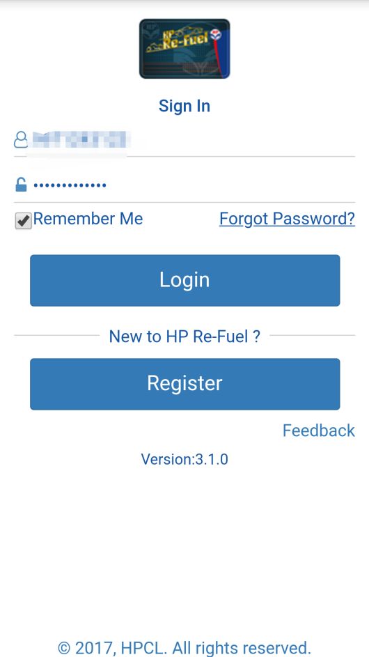 Login screen of HP Re-Fuel App